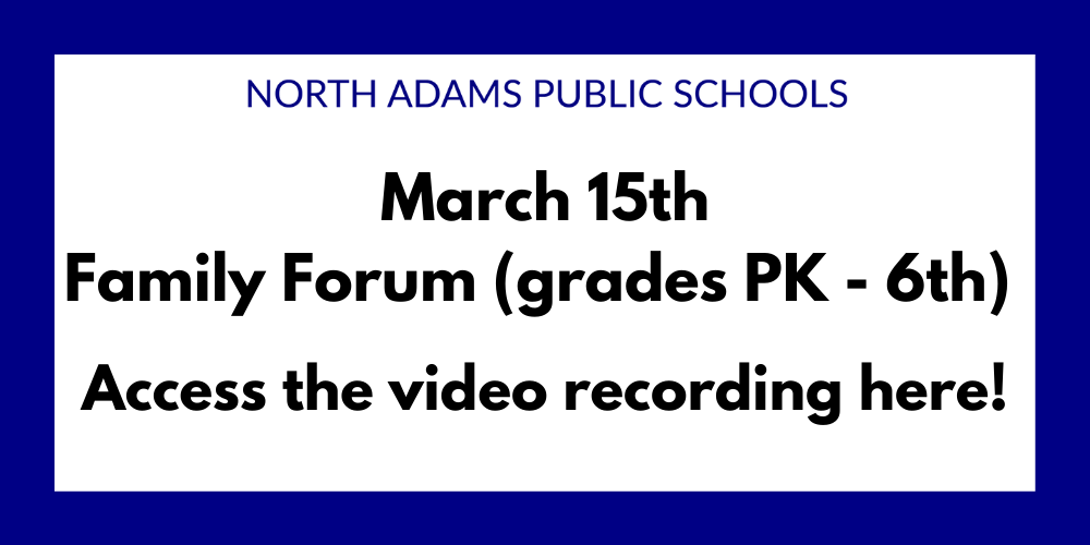 Family Forum March 15th (grades PK-6th)