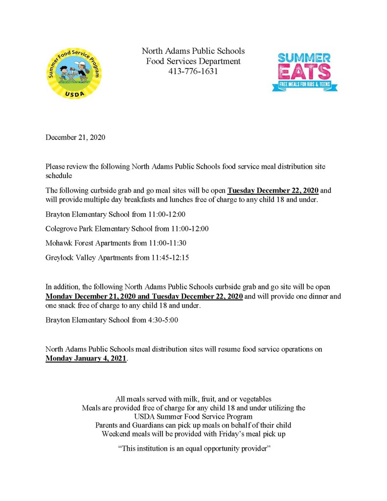 12.21 and 12.22 Grab and Go schedule