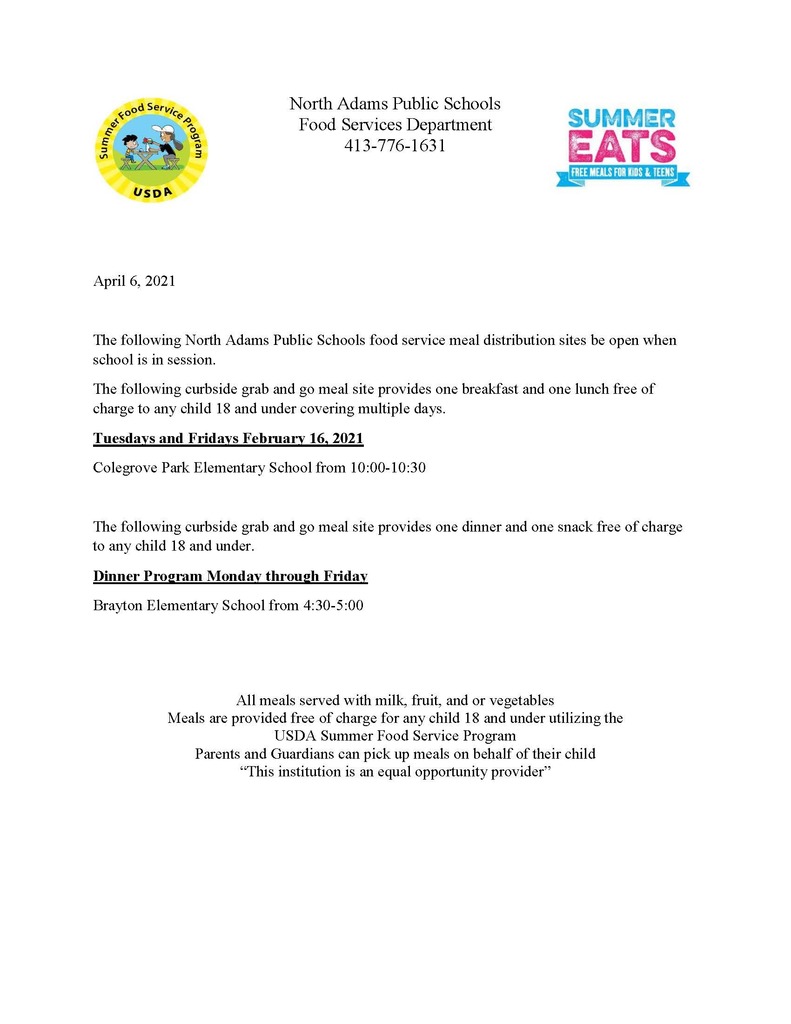 Meal Sites Schedule 4.6.2021